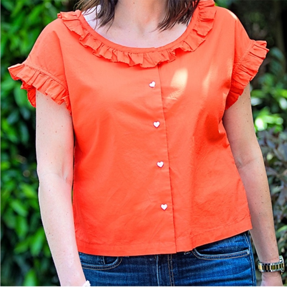 Alex Mill Red Ruffled Women's button down Top with heart buttons size small